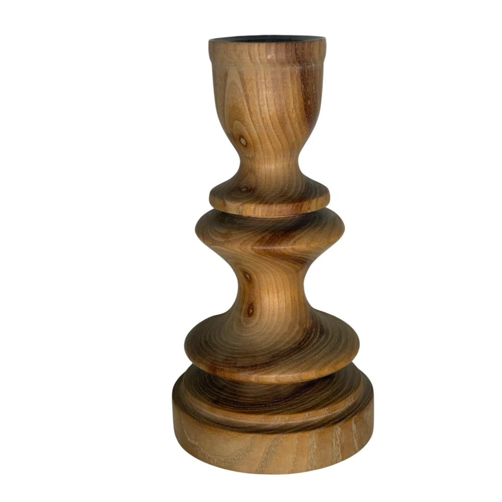 Vintage Hand Turned Wooden Candlestick Taper Holders Hardwood 5" Inches (#11)